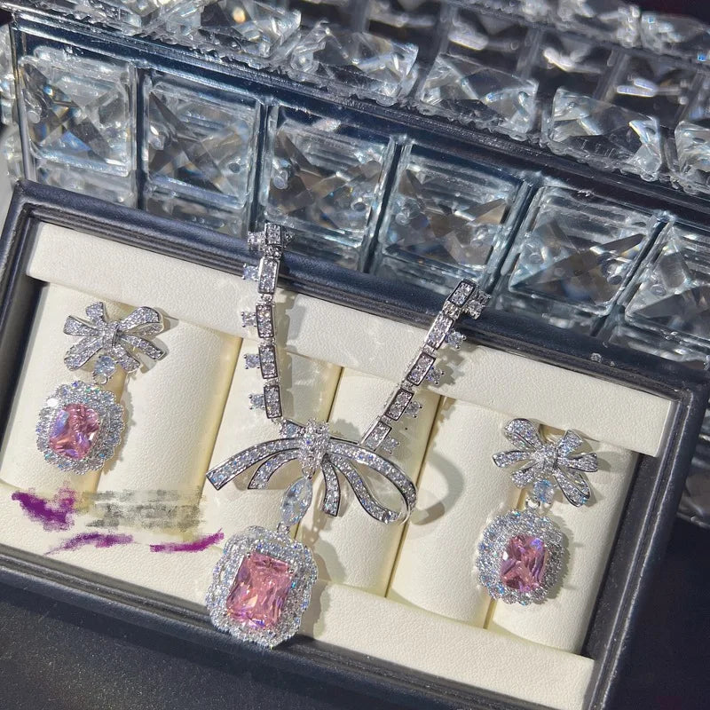 Lab Created Pink Diamond Jewelry Set-14k Gold Filled