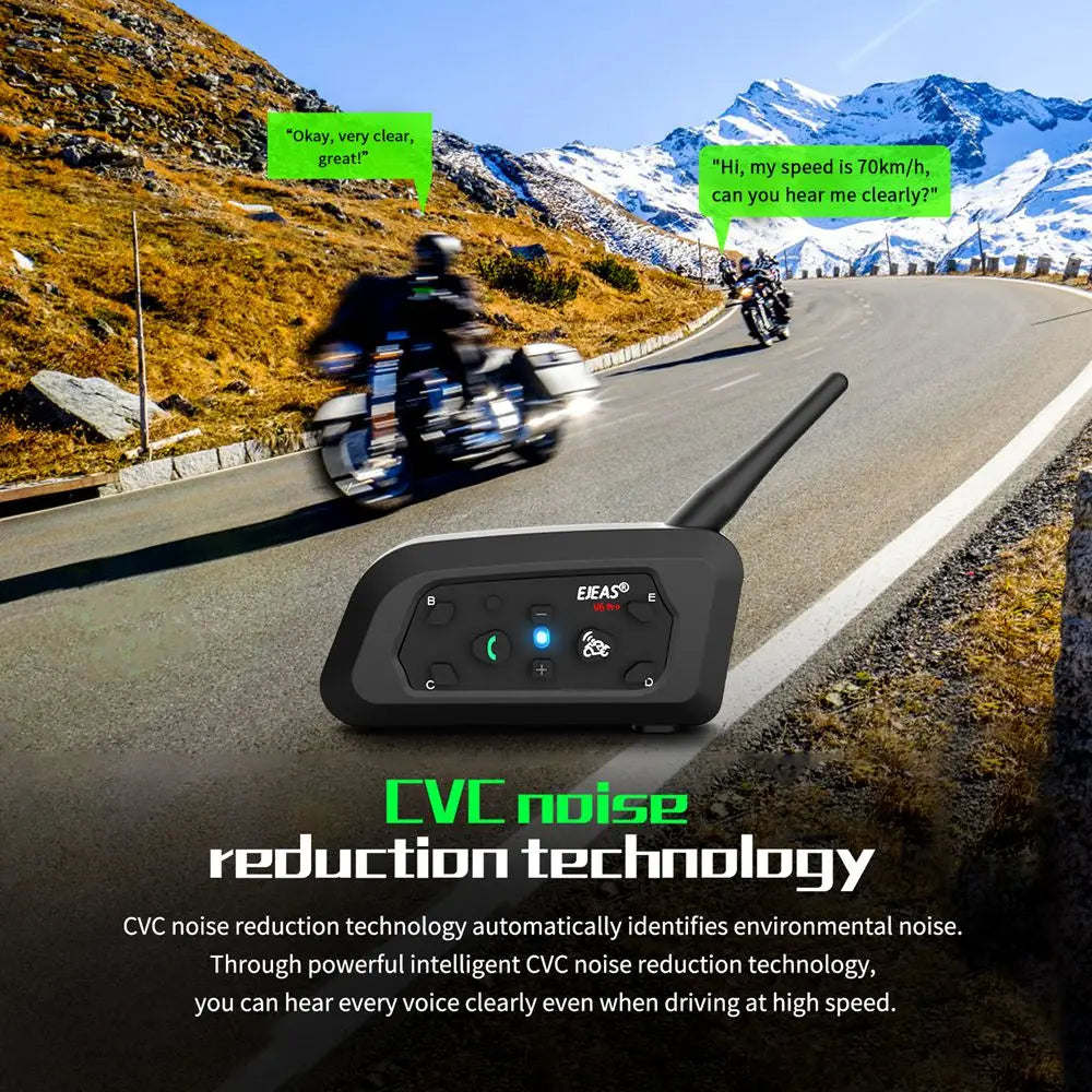 EJEAS V6 PRO+ Bluetooth Motorcycle Helmet Intercom Headset with 1200M BT Interphone Communicator for 6 Riders Waterproof