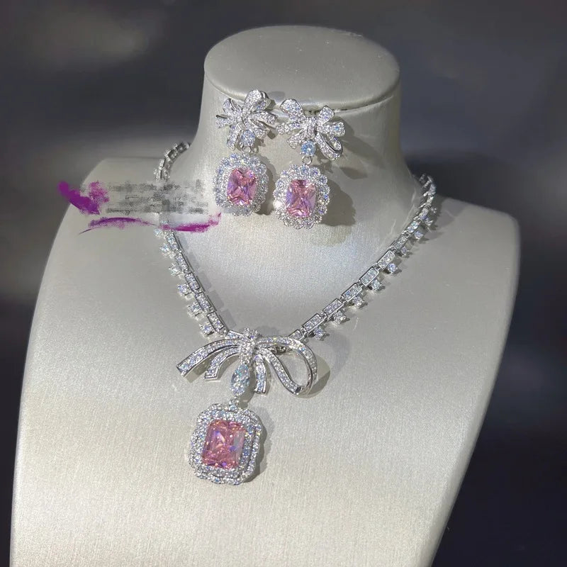 Lab Created Pink Diamond Jewelry Set-14k Gold Filled