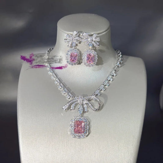 Lab Created Pink Diamond Jewelry Set-14k Gold Filled